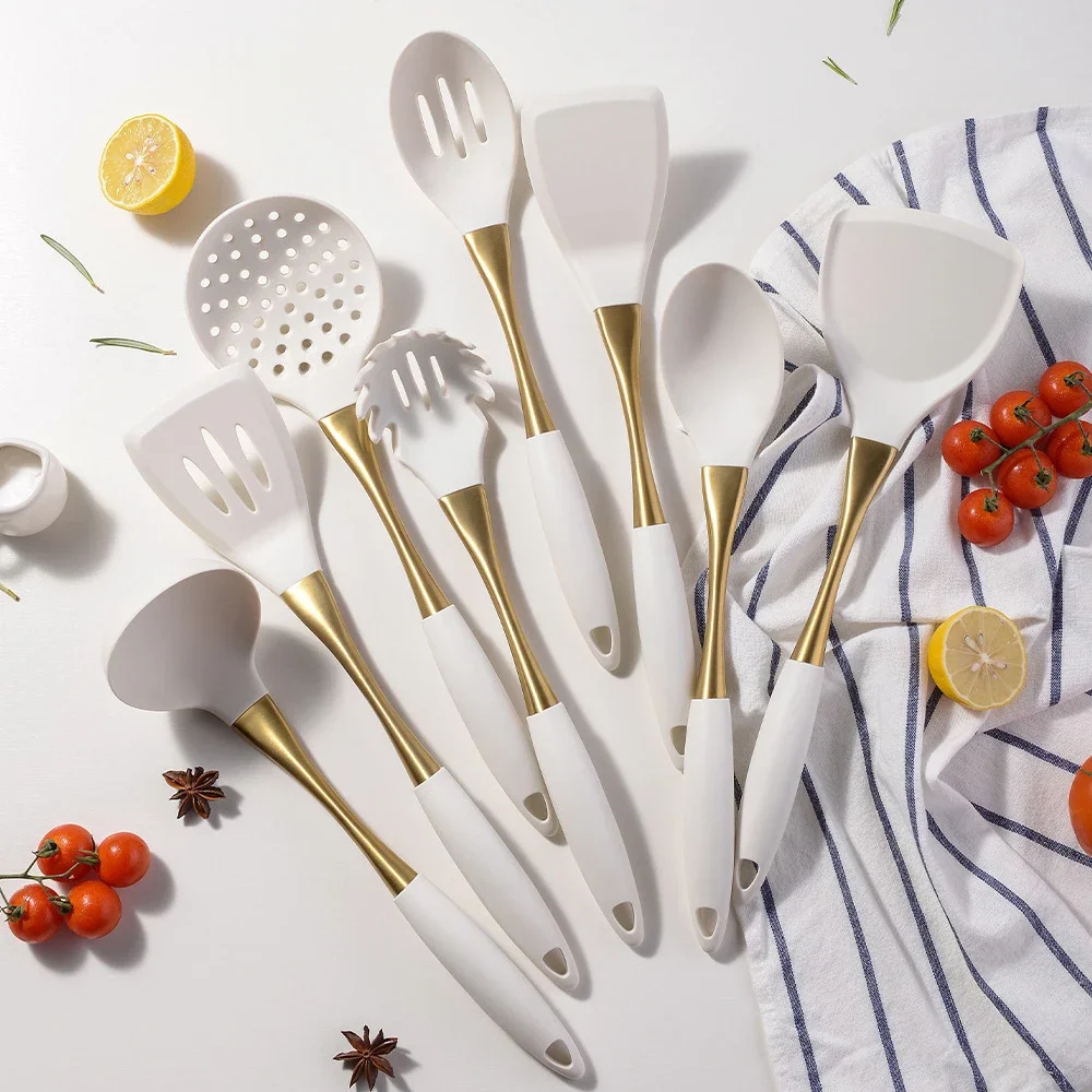 Ustensiles de cuisine en Silicone, ustensiles de cuisine, or blanc, accessoires de cuisine, tourneur de spatule, passoire à pâtes résistante à la chaleur, pelle 1 pièce