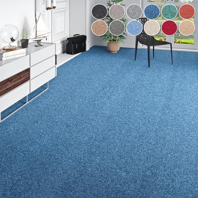 Teppichboden MY HOME "Fortis, Schlinge, Made in Netherlands", blau (dunkelblau), B:400cm H:5mm L:250cm, Kunstfaser, Teppiche, meliert, Breite 400 cm, strapazierfähig, Wohnzimmer Image