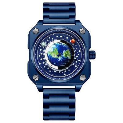 BINBOND 2024 New Model Man Watch Cool Creative Big Dial Moon Earth Wristwatch Blue Silicone Watchband Fashion Luxury Male Clock