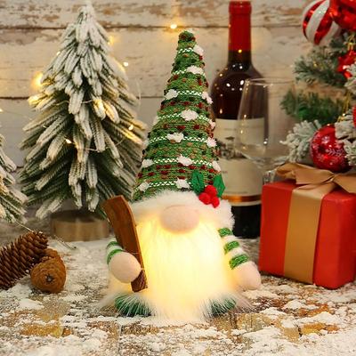 1pc Gnome Christmas Faceless Doll with LED Light, Rustic Knitted Luminous Rudolph Gnome for Holiday Room, Home, Office, and Christmas Themed Party Decorations