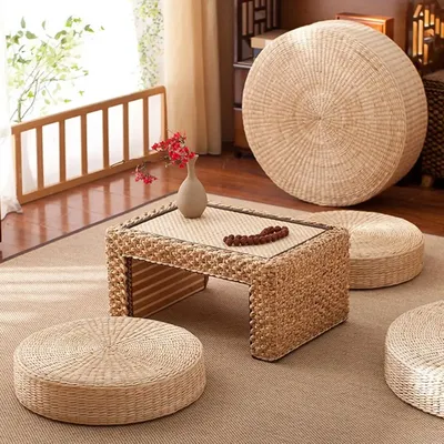 Tatami-Kissen, rundes Strohgeflecht, handgefertigtes Kissen, Boden, Yoga-Stuhl, Sitzmatte, rundes Strohgeflecht, handgefertigter Bodenhocker für Schlafzimmer Image