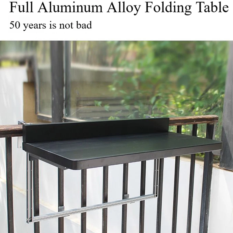 Aluminium-Klapptisch zum Aufhängen an Balkongeländer, wasserdicht und UV-Schutz, Terrassenmöbel für den Außenbereich, Garten- und Landschaftsgebrauch Image