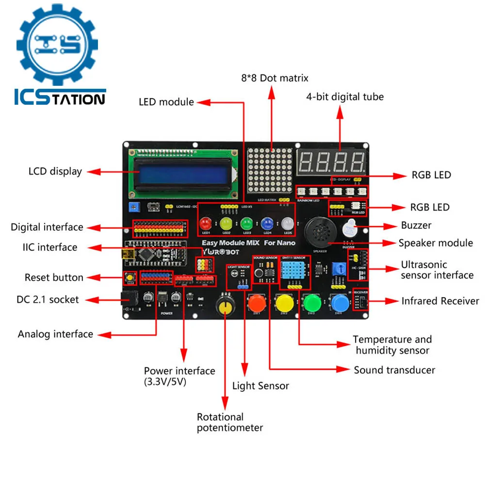 Nano Multi Funktion Entwicklung Bord Modul Ard-Nano V3 Lernen bord MCU Controller Für Arduino Nano Ultraschall Welle Sensor Image