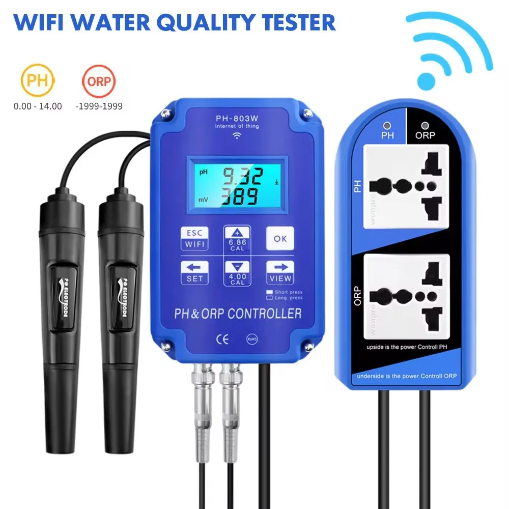 2-in-1 PH ORP Controller Monitor Digital Redox mit Ausgangsleistung Relais Steuerelektrode Sonde BNC für Hydrokulturpflanzen Image