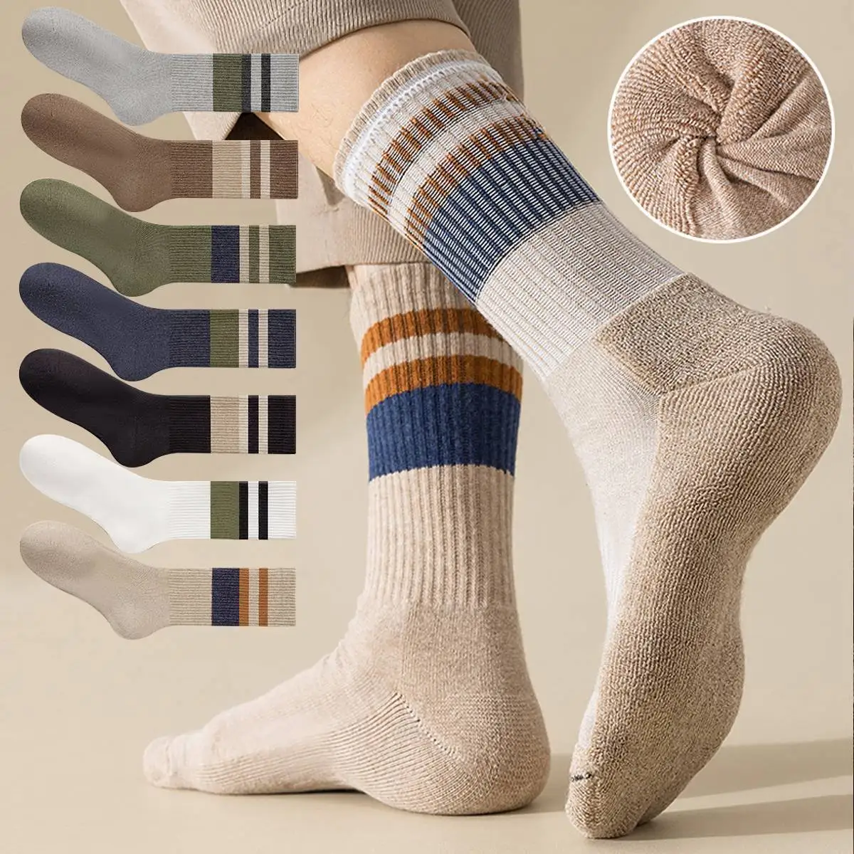 4 Paar gestreifte Herren-Crew-Socken, atmungsaktive, bequeme Herren socken, Herbst und Winter Image