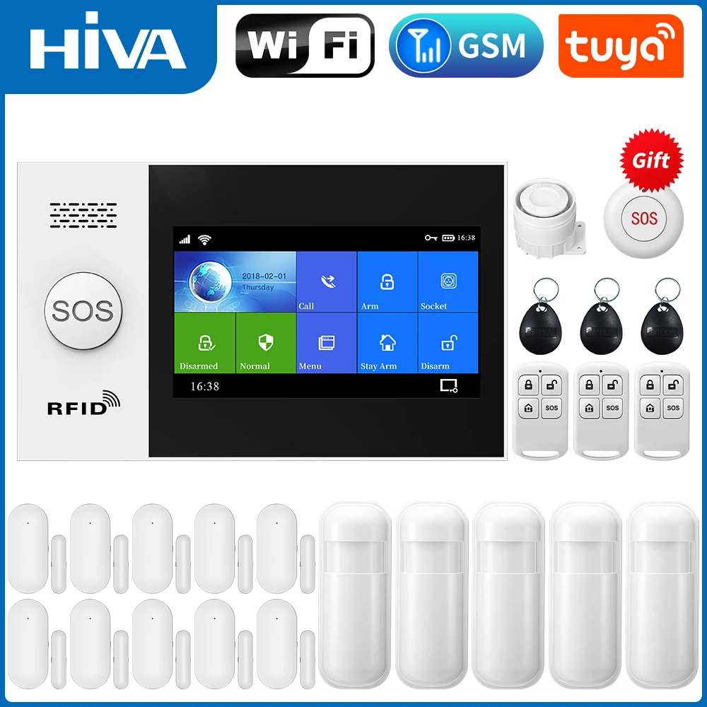 WiFi Home Alarm System GSM Tuya Smart Home Security Alarm Kit mit Sirene PIR Motion Sensor Fernbedienungen Fenster Tür Sensor Image