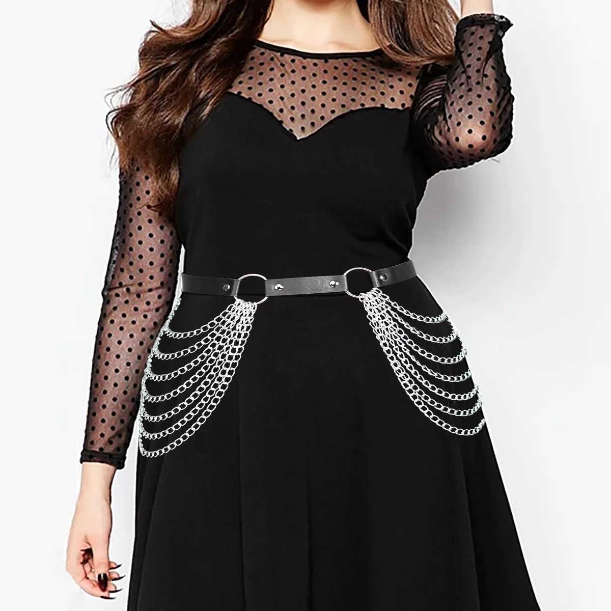 Frauen plus Größe Leder geschirr Gürtel Mode sexy Hüftgurte mit Kette Gothic Punk Kleidung Taille Accessoires Kette Dekor Image