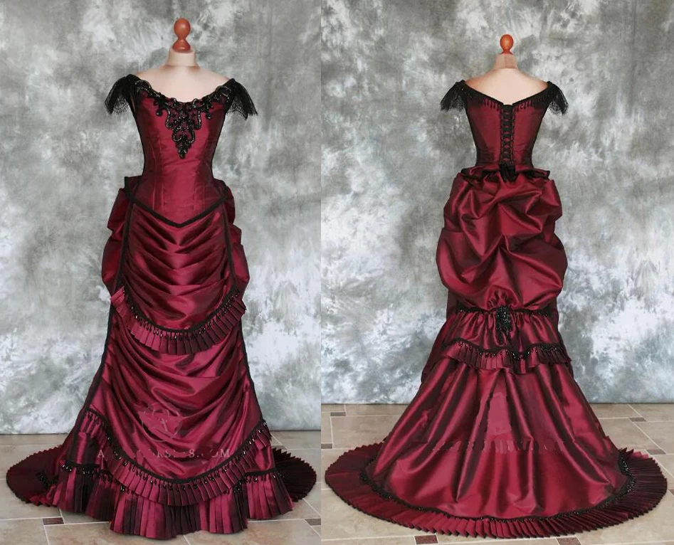 Viktorianisches rotes Trubelkleid, Gothic-Vampirkleid, Maskerade, Ballkleid, Reenactment-Kleidung, Damen-Weihnachtskleider