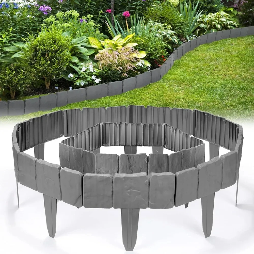 Garten pp Zaun Kanten, 10 Stück Hausgarten Grenze Rand Kunststoff Zaun Stein DIY Hof Landschaft Pflanze Zaun fit für Rasen Hof Fluss Image