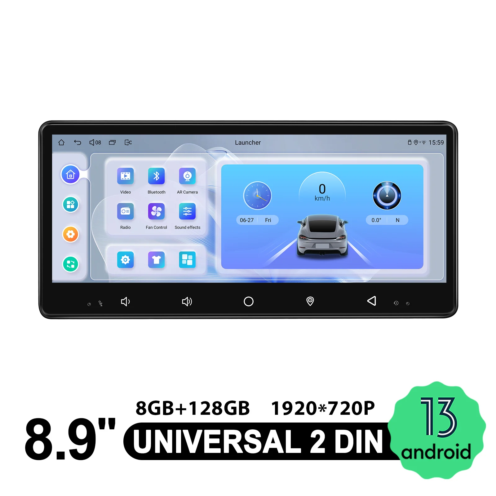 JOYING 8,9 Zoll 1920*720 Touchscreen Android 13.0 Autoradio Stereo Universal-Headunit-System Multimedia-Player mit Carplay Image