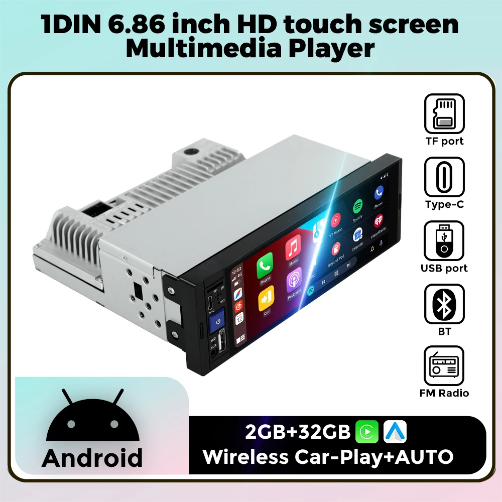 Navifly Autoradio 1 din 6,86 Zoll HD Touchscreen Multimedia-Player FM SWC für Universal Volkswagen Toyota Carplay Android Auto Image