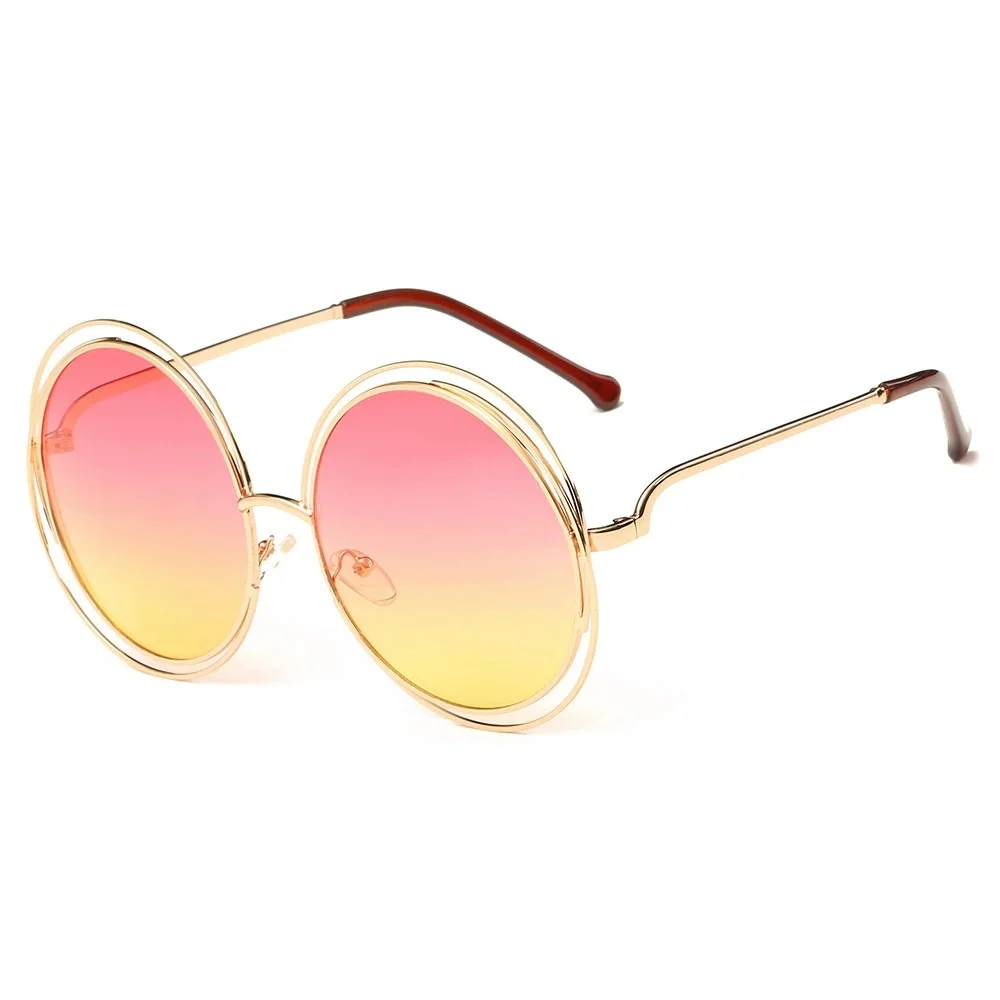 Vintage runde große Größe übergroße Linse Spiegel Sonnenbrille Frauen Marke Designer Metallrahmen Dame Sonnenbrille Dame cool Retro