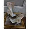 Weiße Mesh Blumen Design elegante Stiefeletten spitzen Zehen Stiletto High Heel Mode Damenschuhe