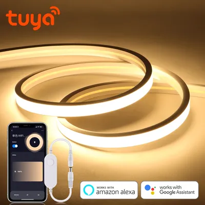 Wifi tuya smart app dc 24v cob licht led streifen neon silica gel band hintergrund beleuchtung arbeit mit alexa google home diy home dekoration