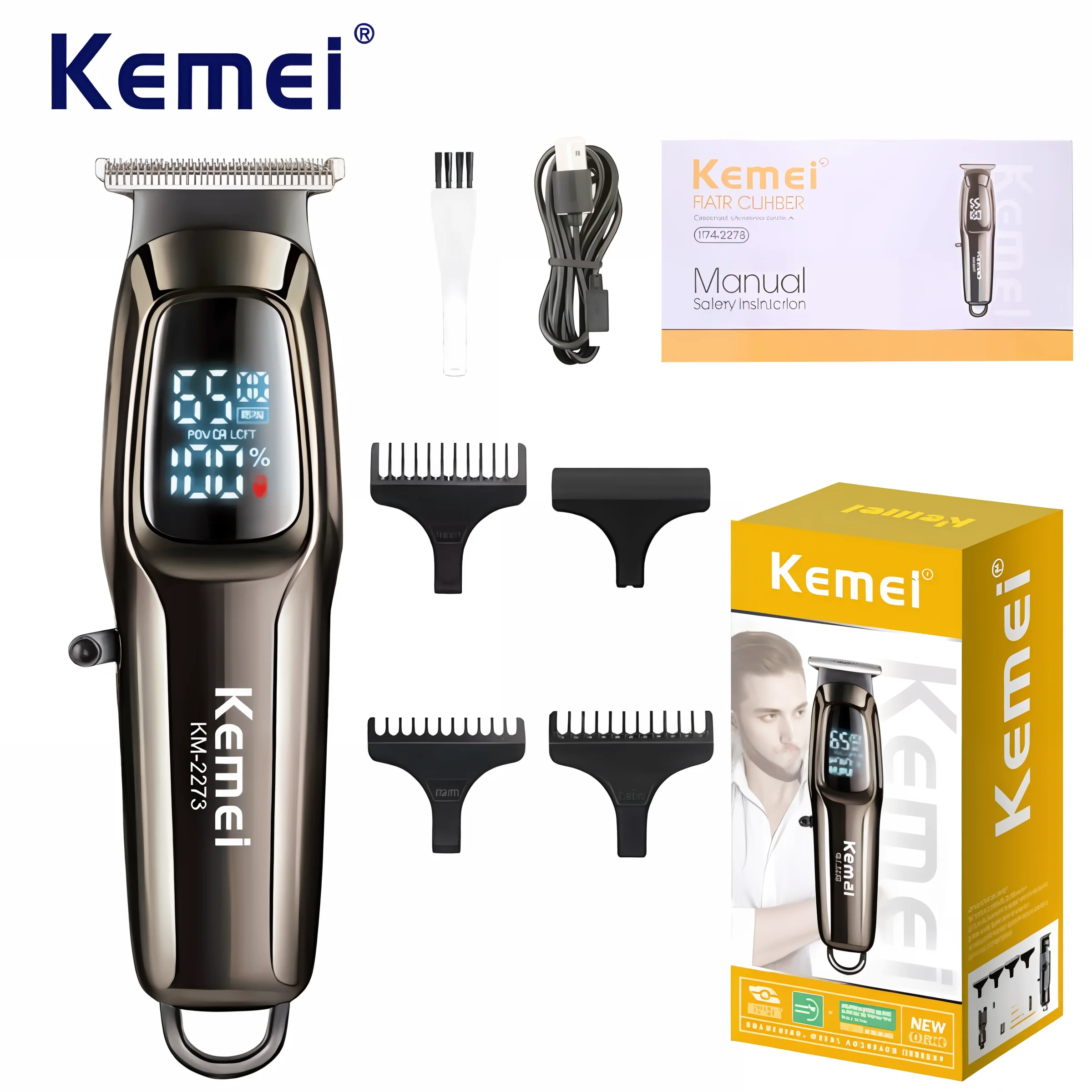 Kemei KM-2273 neues Design Mini kosten günstige elektrische Schnell ladung Haarschnitt Clipper mit LCD-Display Image