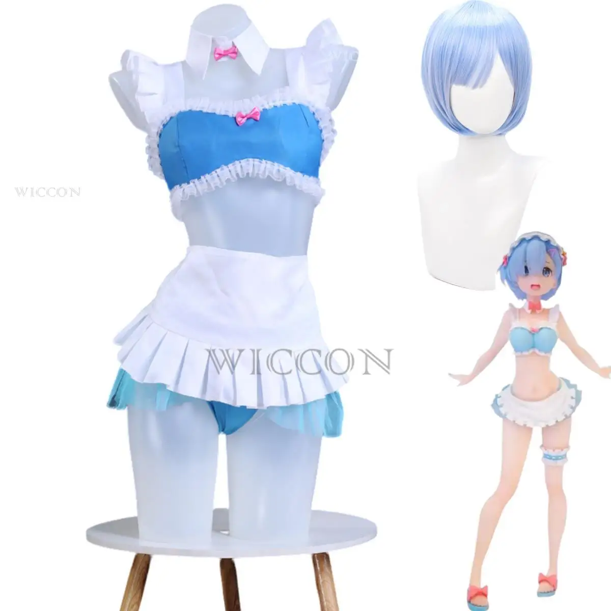 Anime re: Leben in einer anderen Welt von Null Rem Cosplay Kostüm Perücke Badeanzug Rock erwachsene Frau sexy Sommer Sand Party Anzug Image