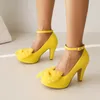 Plus Größe 34-48 Hellgelb Blau Runde Kappe Lady Mary Janes Schuhe Spike High Heels Stiletto Frauen