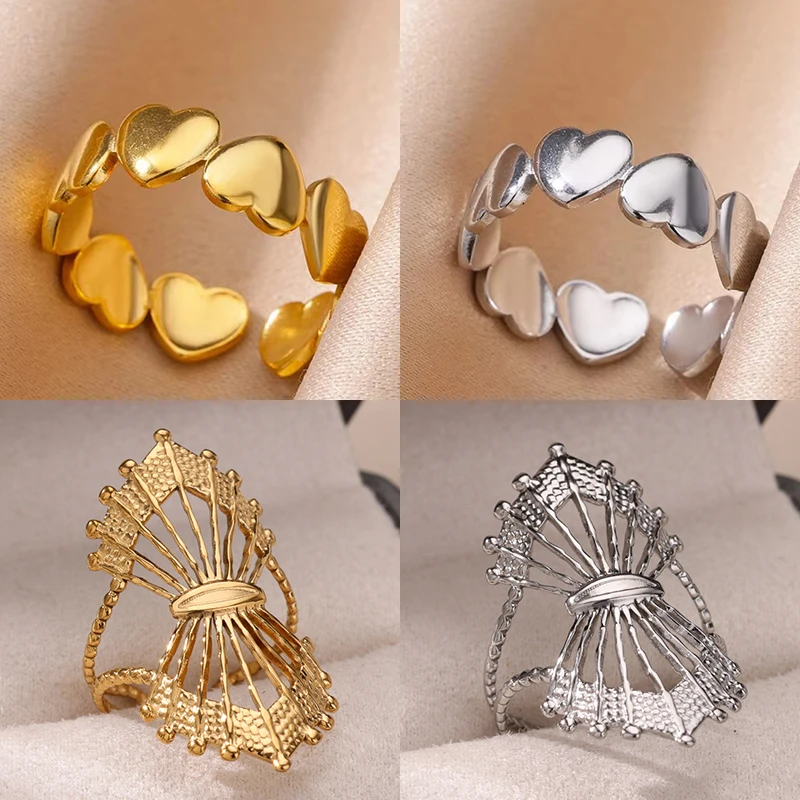 Herz Ringe Für Frauen Gold Farbe Edelstahl Herz Öffnung Ring Hochzeit Ästhetische Zubehör Partei Schmuck Geschenk BFF anillos Image