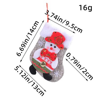 Cartoon Plush Christmas Stocking Ornaments, Santa Claus and Snowman Candy and Gift Pouch for Christmas Trees