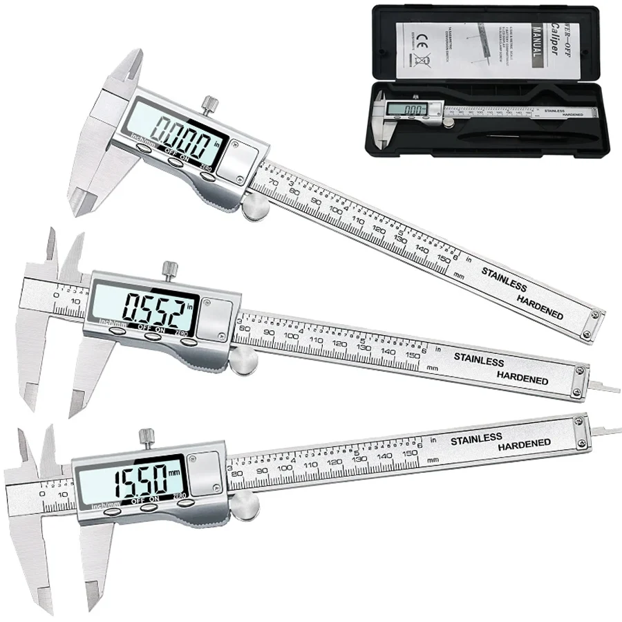 6-Zoll 0-150mm Edelstahl elektronische digitale Messschieber Metall Mikrometer Messwerk zeuge Image