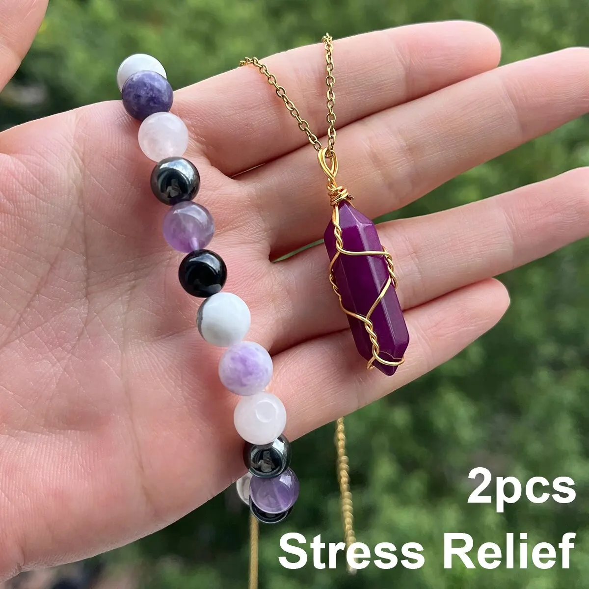 5 Arten 2 teile/satz Stress abbau Armband und sechseckige Halskette für Stress abbau Kristall Geschenk Weihnachts geschenk Image