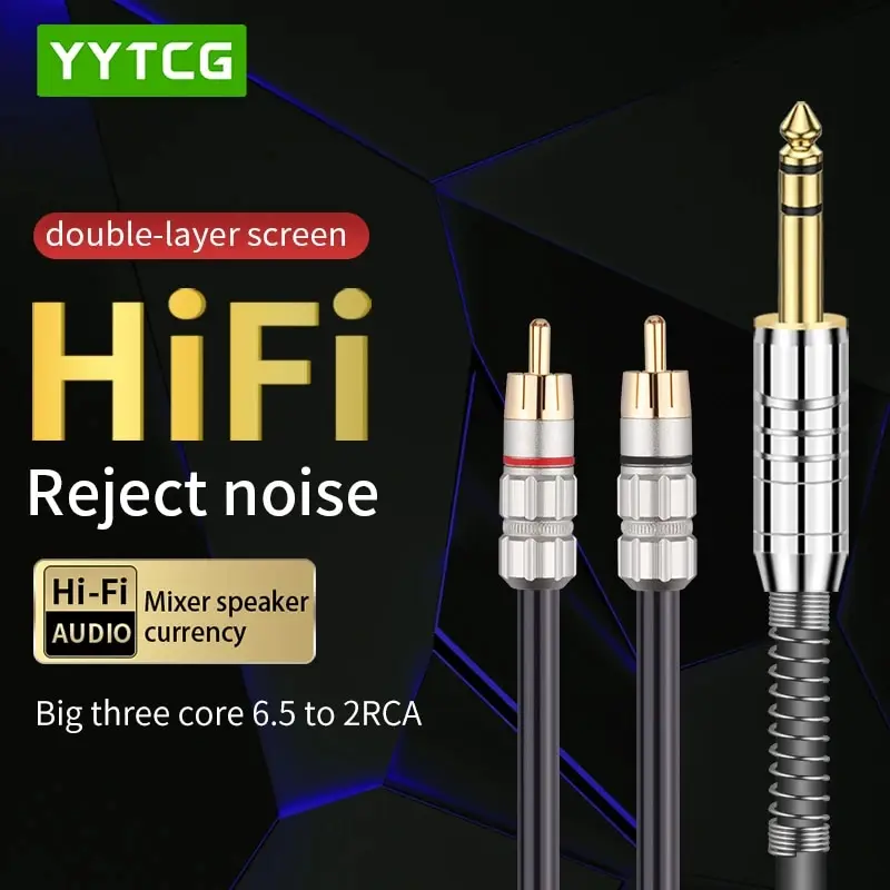 Yytcg professional 6,35mm zu 2rca Adapter kabel aus gezeichneter Klang einfache Verbindung Zoll Stecker trs Stereo Stecker zu rca Stecker Kabel Image