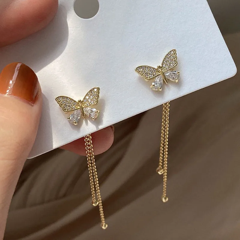 Exquisite Schmetterling Lange Quaste Ohrringe Zwei Möglichkeiten, Strass Tropfen Ohrringe Für Frauen Party Hochzeit Schmuck Mädchen Geschenke Image