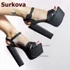 Surkova Platz Schnalle Chunky Ferse Plattform Sandalen Weiß Schwarz Grün Matte Leder Elegante Nizza Kleid Schuhe Real Photo Pumpen