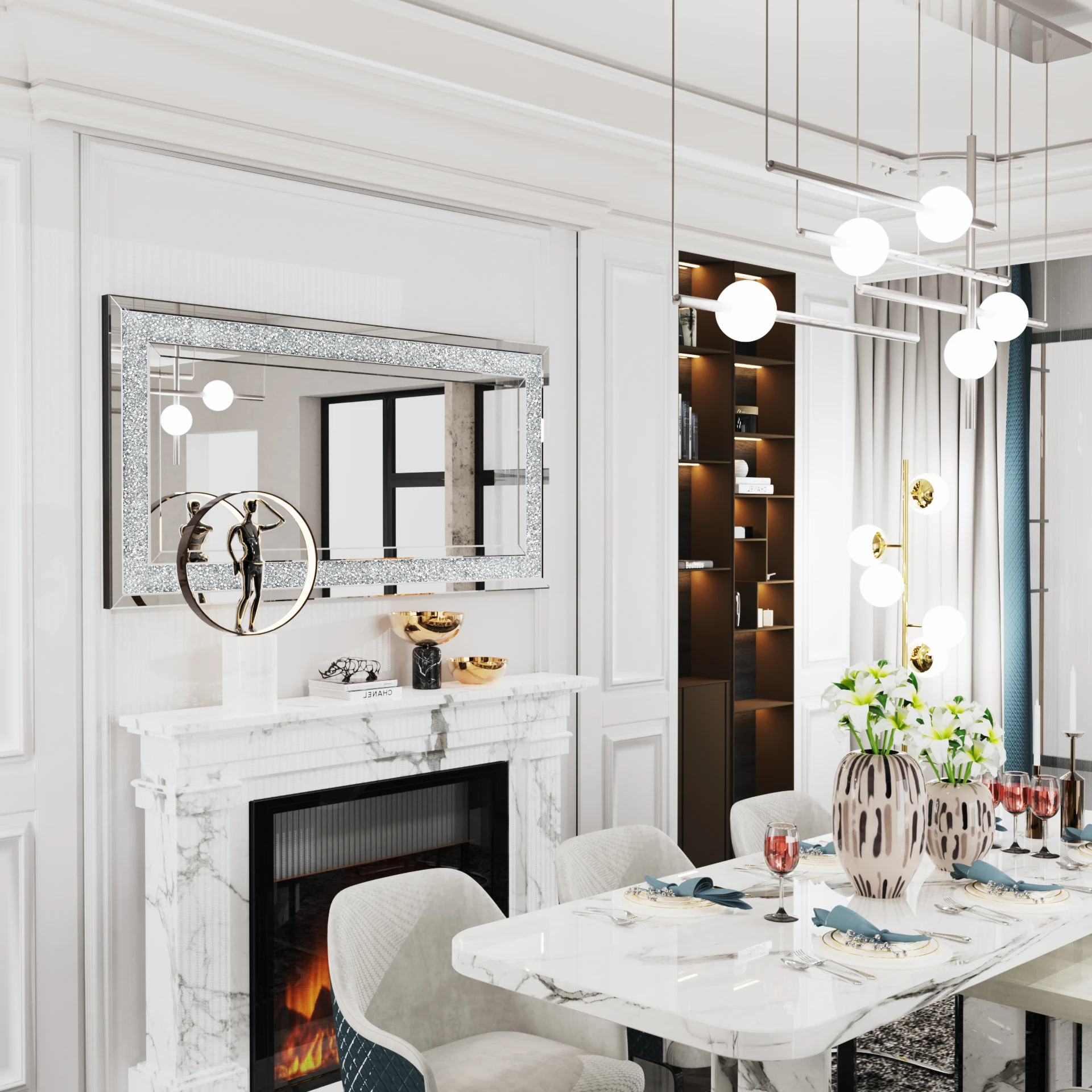 48 "x 24" Crush Diamond Wand spiegel große dekorative Glam Silber Eitelkeit mit abgeschrägten Glas funkelnden Kristall Rahmen kante