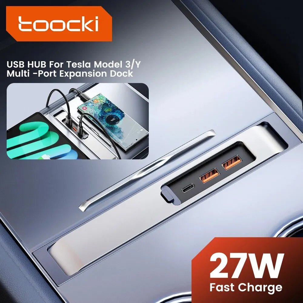 Toocki usb hub pd 27w schnell ladegerät typ c hub docking station usb shunt hub für tesla modell 3 y 3 ports powered splitter extensions Image
