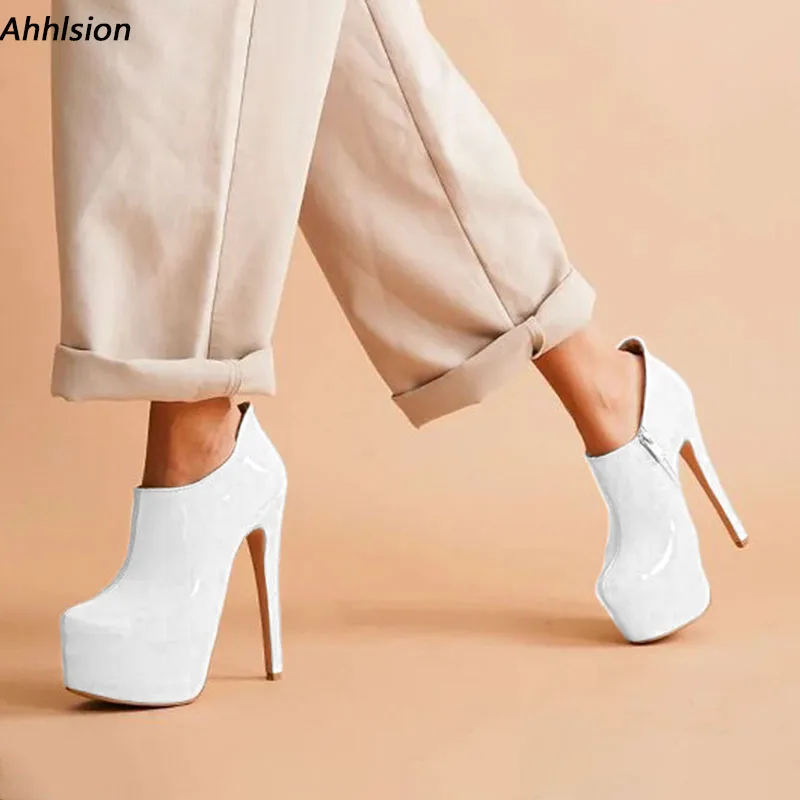 Ahhlsion Handgefertigte Damen-Plateau-Pumps, sexy Stiletto-Absätze, runde Zehen, hübsche weiße Aprikose, Freizeitschuhe für Damen, US-Größe 5–20