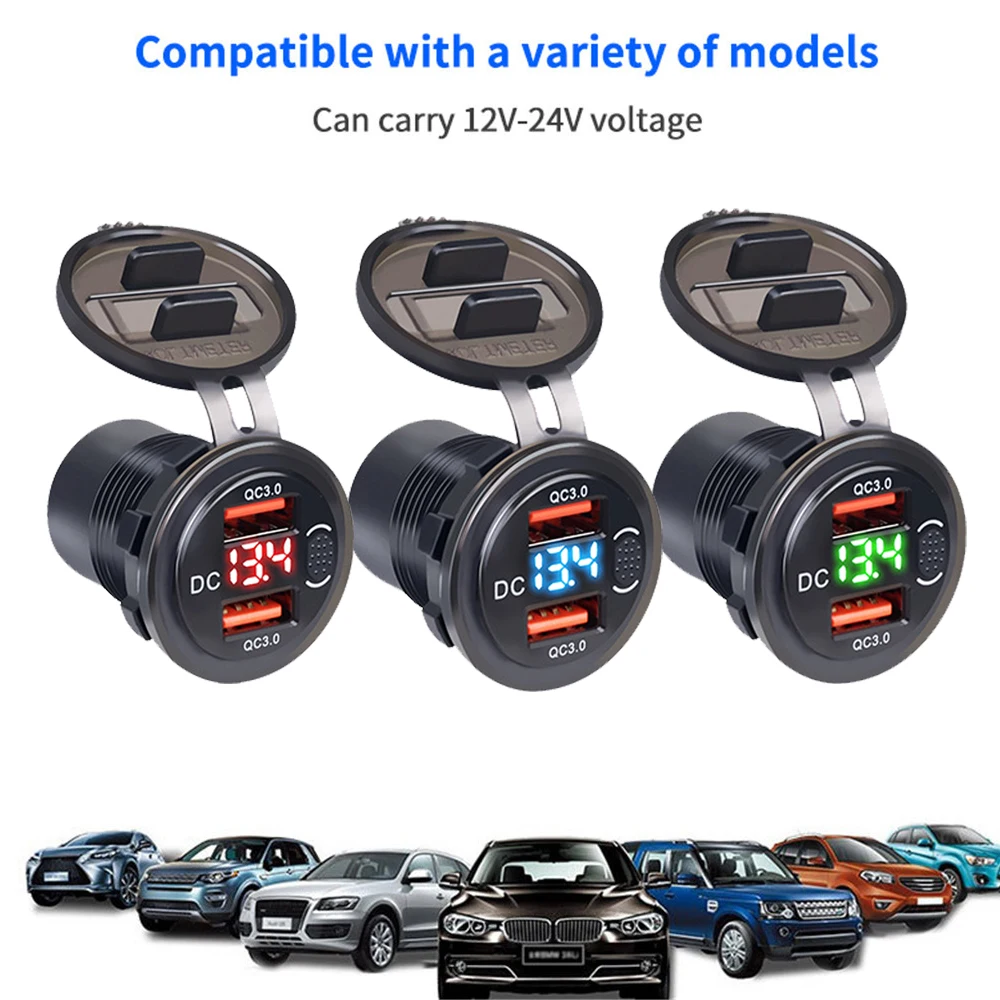 USB Typ C Auto-USB-Ladegerät-Buchse, 12 V/24 V Dual-USB-Steckdose PD3.0 und QC3.0 Auto-Buchse mit LED-Voltmeter und EIN/Aus-Schalter, schnelles C Image