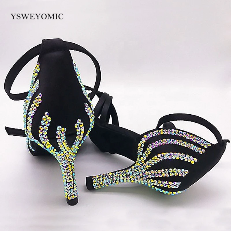 Shiny Kristall Latin Dance schuhe Frauen wildleder Laufsohle Tan schwarz 2 zoll Meduim ferse Bachata Salsa Latin Tanzen Schuhe für mädchen