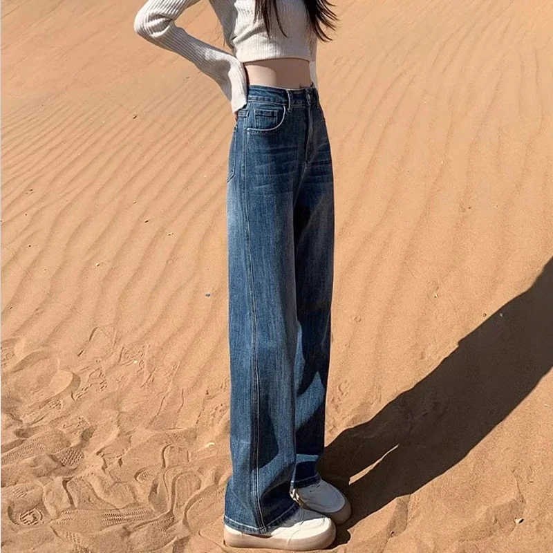 Frau hohe Taille Mode Streetwear Baggy Jeans weibliche Vintage weites Bein Hosen Dame trashy Retro blau grau Denim gestapelte Hose