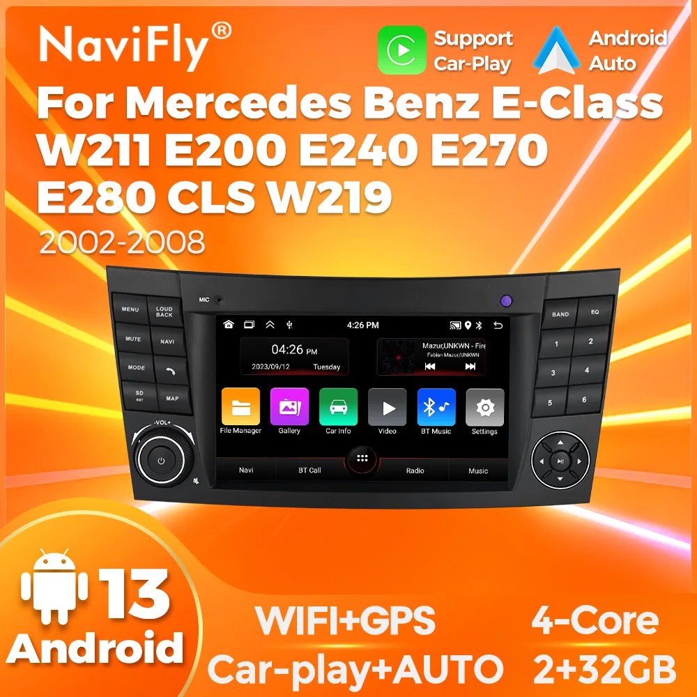 Navifly 7 zoll Drahtlose CarPlay 2Din Auto Radio Für Mercedes Benz E-klasse W211 E200 E220 E300 E350 E240 E280 CLS KLASSE W219 GPS BT Image