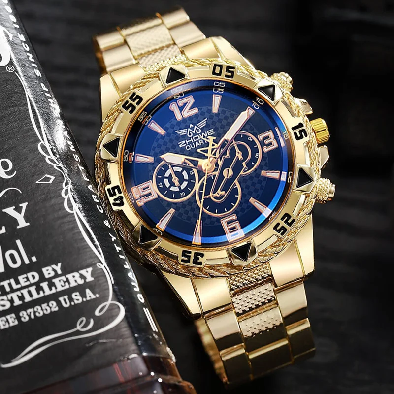 Modegeschäft gefälschte drei Augen gemischte Bar Skala Zifferblatt raffinierten Stahlst reifen Quarzuhr Image