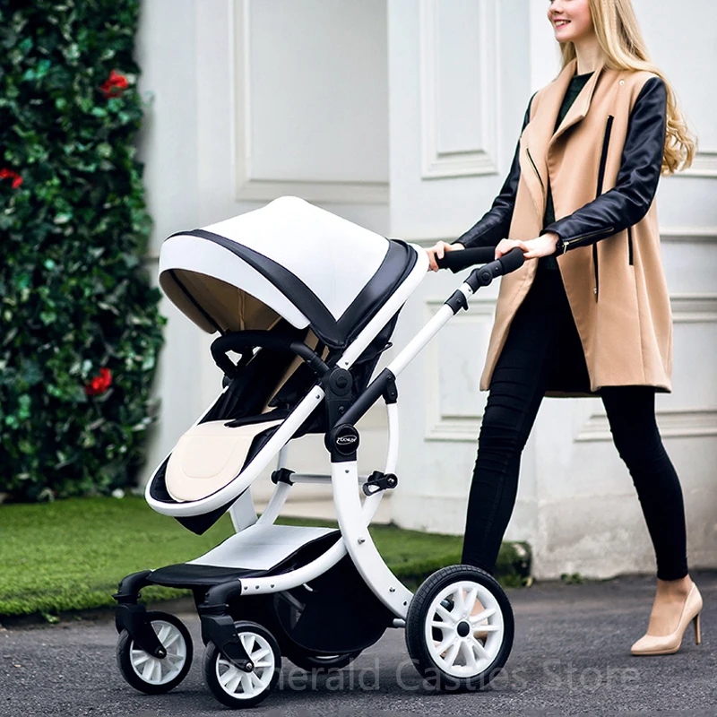 Leder 2 in 1 Kinderwagen, Zwei Weg Kinderwagen, Auto Sitz Neugeborenen Stubenwagen, reise weiß klapp kinderwagen, baby Wagen Kinderwagen Image
