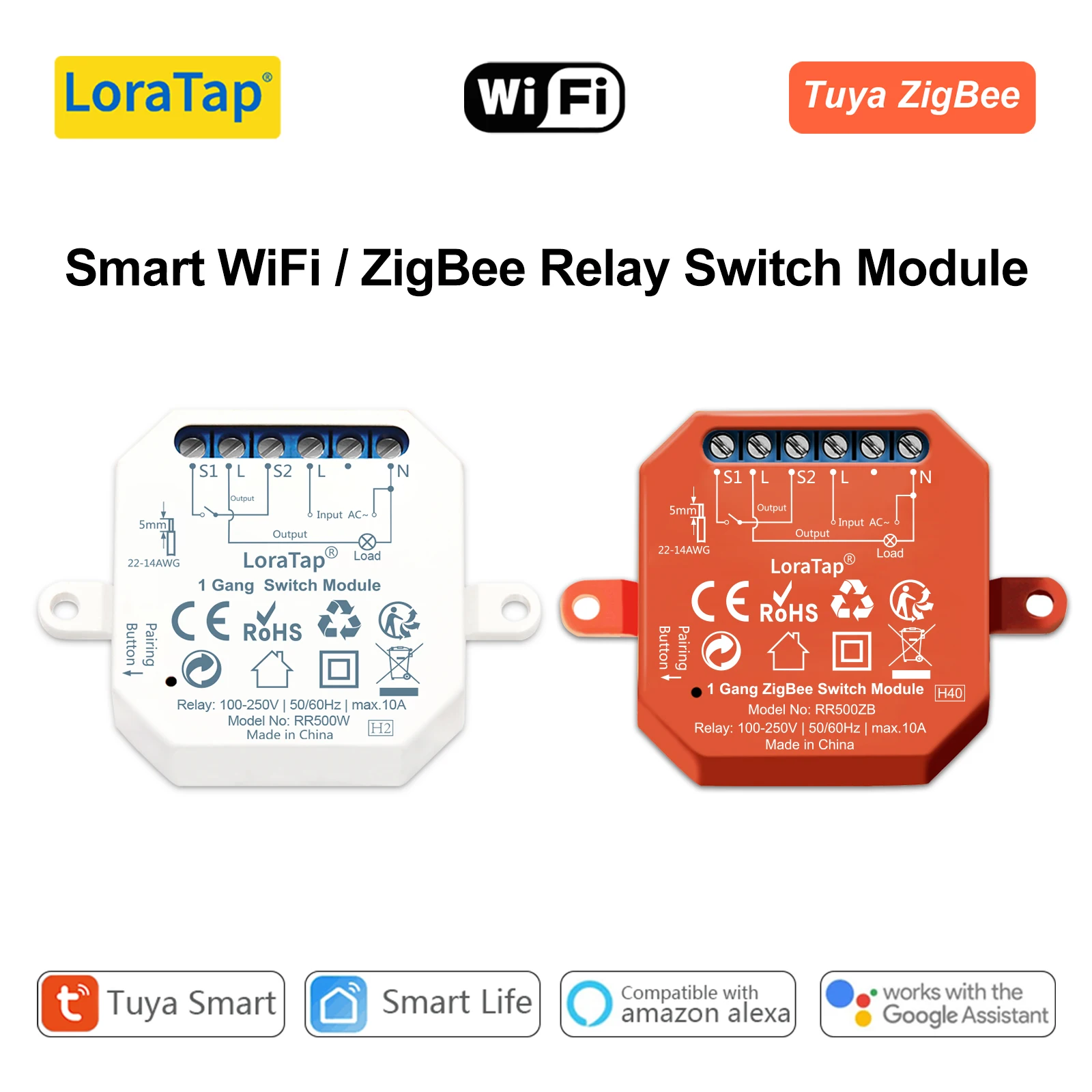 LoraTap Tuya Smart Life ZigBee Wi-Fi Lichtschalter Relais Breaker Modul Google Assistant Alexa Echo Fernbedienung App Timer DIY Image