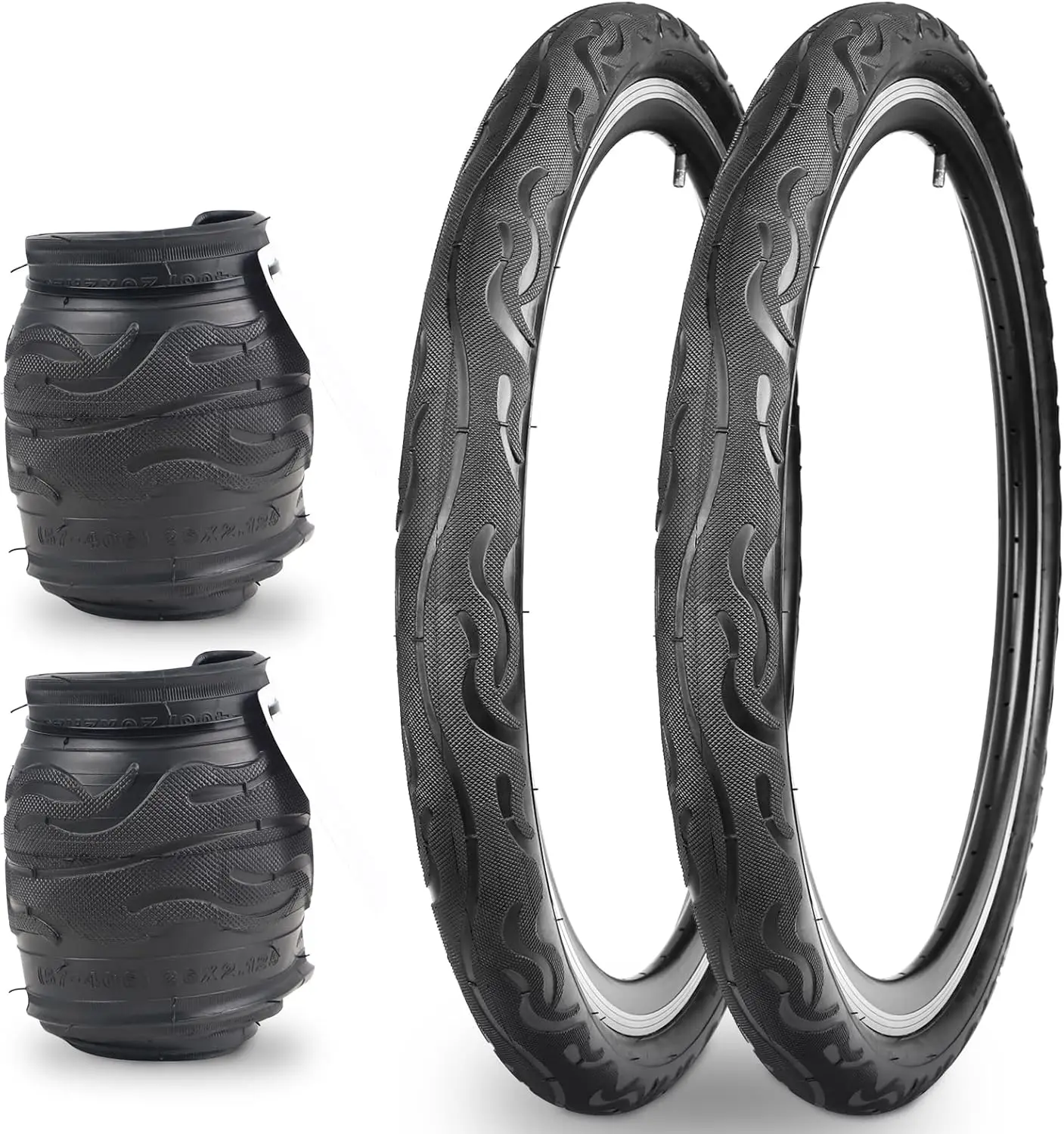 ZUKKA 2er-Pack Fahrradreifen für Cruiser Bike 20/24/26 Zoll Flammenmuster-Gewinde Fahrradreifen für MTB Cruiser Fahrrad Schwarz