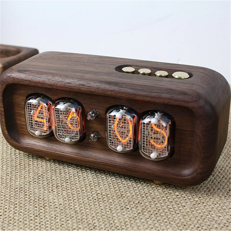 Schwarz Nussbaum Holz Glow Rohr Uhr Digitale Uhr Schreibtisch Tischuhren Vintage Luxus Elektronische Desktop Uhr DIY Geschenk