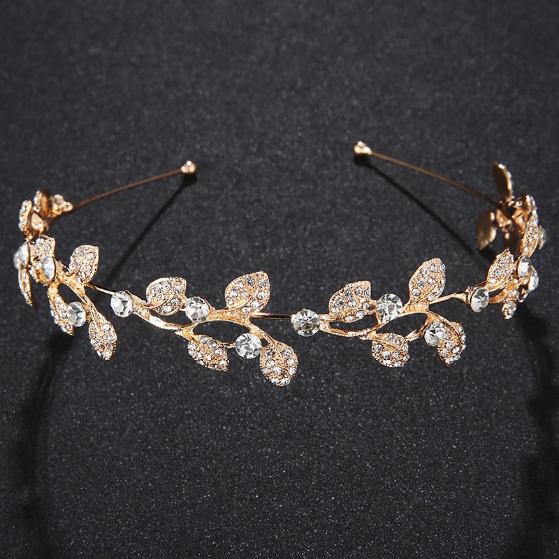 Mode Legierung Blatt Design Blume Haarband Strass Kristall blatt Tiara für Frauen Hochzeits kleid Kopf bedeckungen Zubehör Image