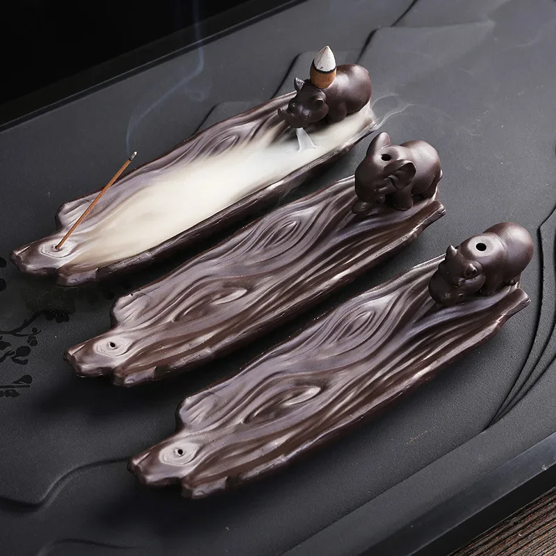 1pc, lila Ton Rückfluss Weihrauch brenner mit Elefant Nashorn Hippo Design Räucher stäbchen halter für Aroma therapie und Wohnkultur Image