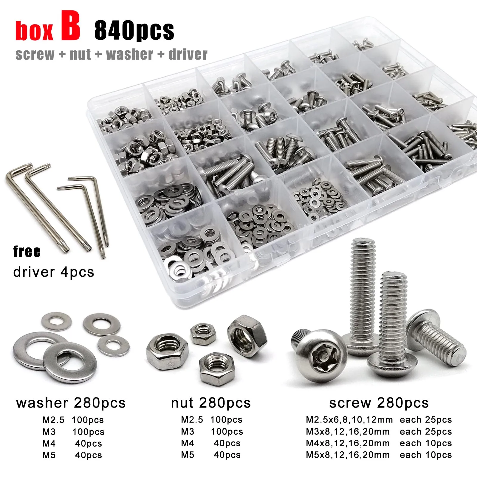 270/840 stücke m 2, 5 m3 m4 m5 2,5 Torx-Knopf aus Edelstahl mit rundem Kopf und manipulation sicherem Sicherheitsschrauben-Schlüssels atz Image
