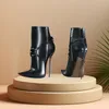 Schwarze Seite Reiß verschluss Stiefeletten feste Schuhe sexy spitze Zehen dünne High Heel Schuhe