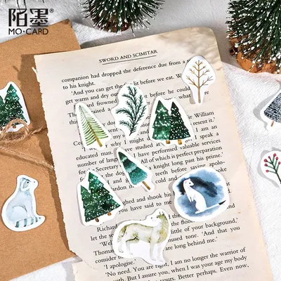 45 stücke Box Paket Aufkleber Collage kreative literarische kleine frische Stil Wald DIY Handbuch Material Aufkleber Pack Image