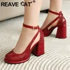 Reave Katze Mode Frauen Pumps 32 33 runde Zehen Block Heels 9cm Plattform Knöchel Schnalle Riemen große Größe 42 43 sexy Dating Schuhe