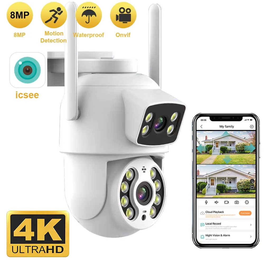 8mp wifi kamera ptz dual bildschirme auto tracking nachtsicht cctv überwachungs kamera outdoor 4mp sicherheit ip kamera icsee Image