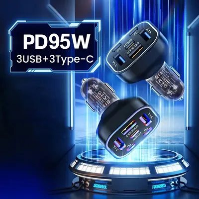 95w 6 in 1 pd Schnell ladegerät Auto ladegerät USB Schnell ladung 3,0 für iPhone 15 Samsung Xiaomi Typ C Autotelefon Ladegerät Adapter im Auto