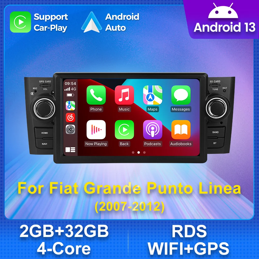 1din android 13 autoradio wifi carplay gps stereo für fiat grande punto linea 2011 2012 2010-2015 kein dvd multimedia player Auto GPS Multimedia Radio, 4-Kern RDS ohne DVD Player, 2Din Stereo