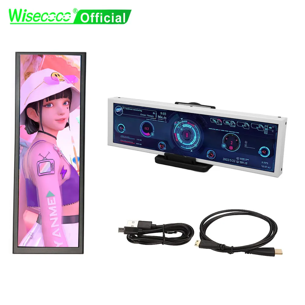 Wisecoco 8,8 Zoll 1920x480 Aida64 LCD Display Mini Monitor Touch Stretched Bar PC Zweiter Bildschirm CPU GPU für Raspberry Pi Image